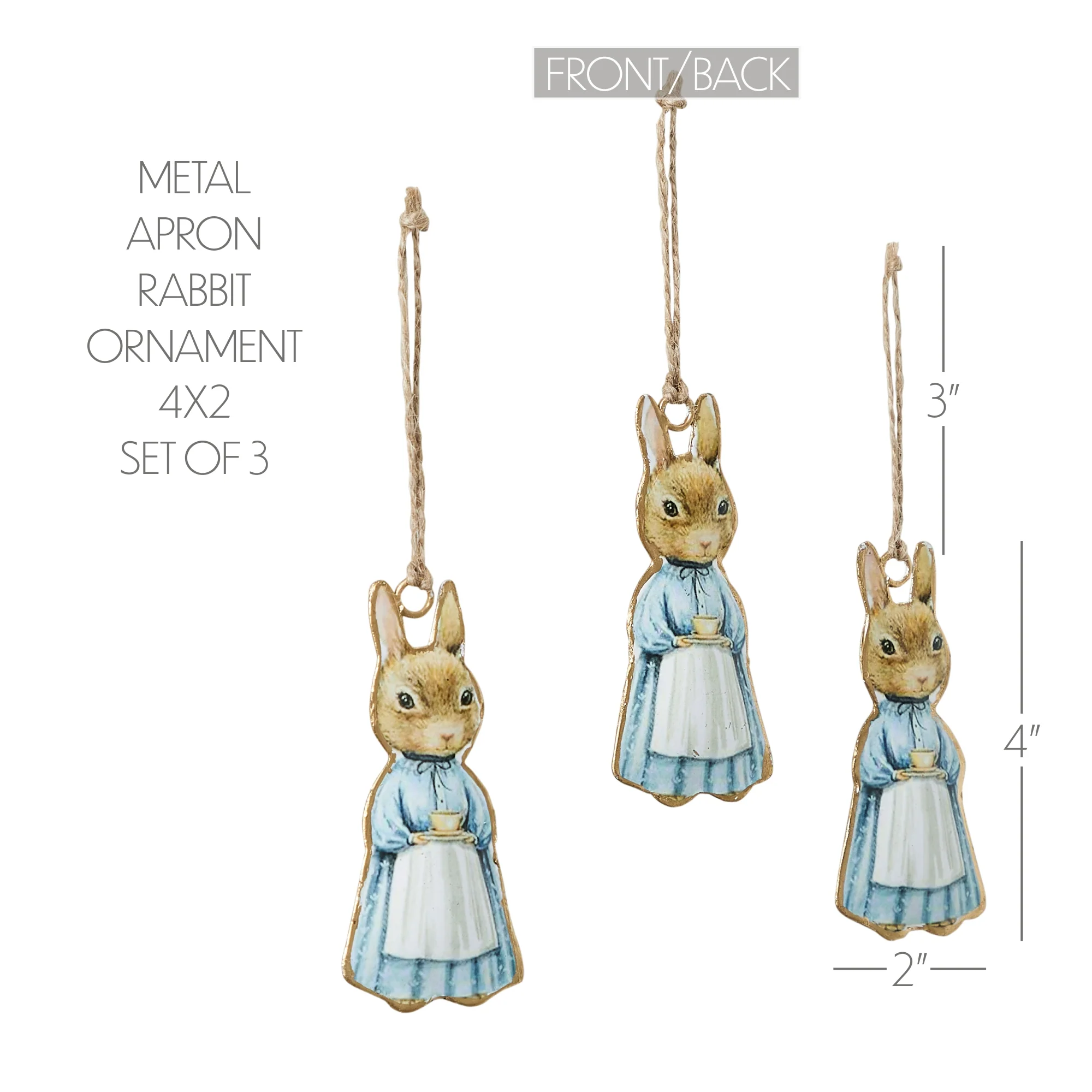 Set of 3 Bunny Rabbit in Apron Metal Ornaments - Image 5