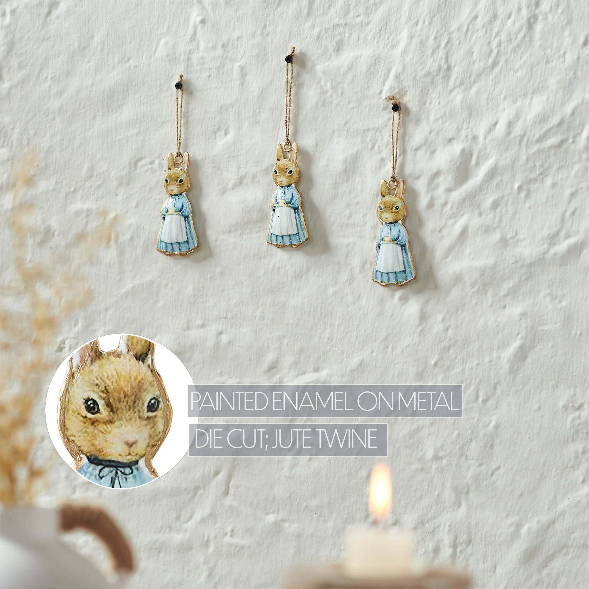 Set of 3 Bunny Rabbit in Apron Metal Ornaments - Image 6