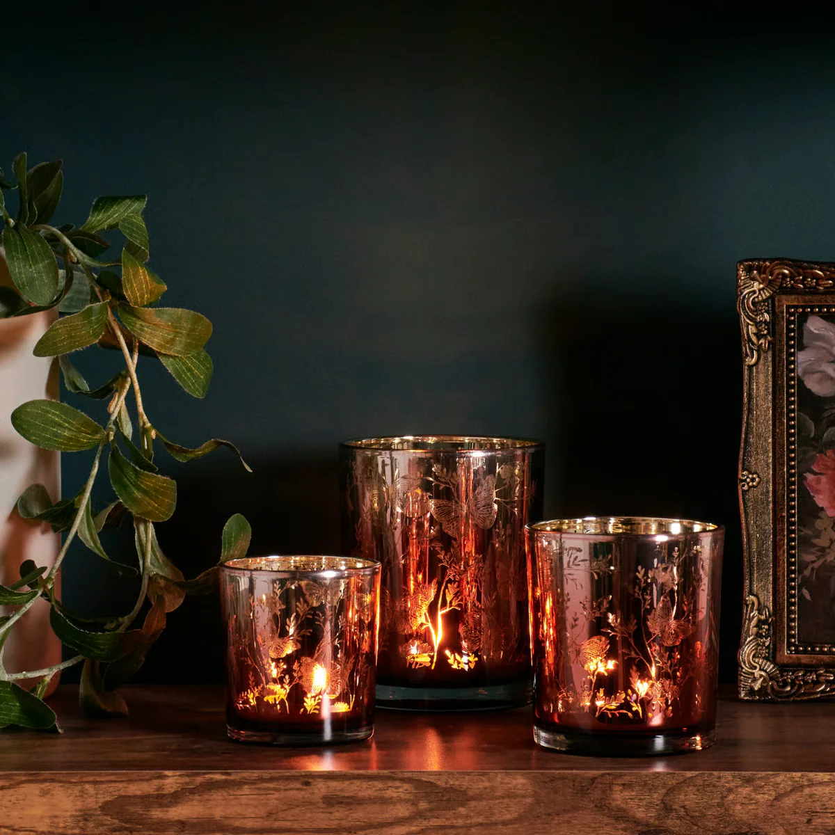 Set of 3 Butterfly Botanical Glass Candle Holders - Image 2