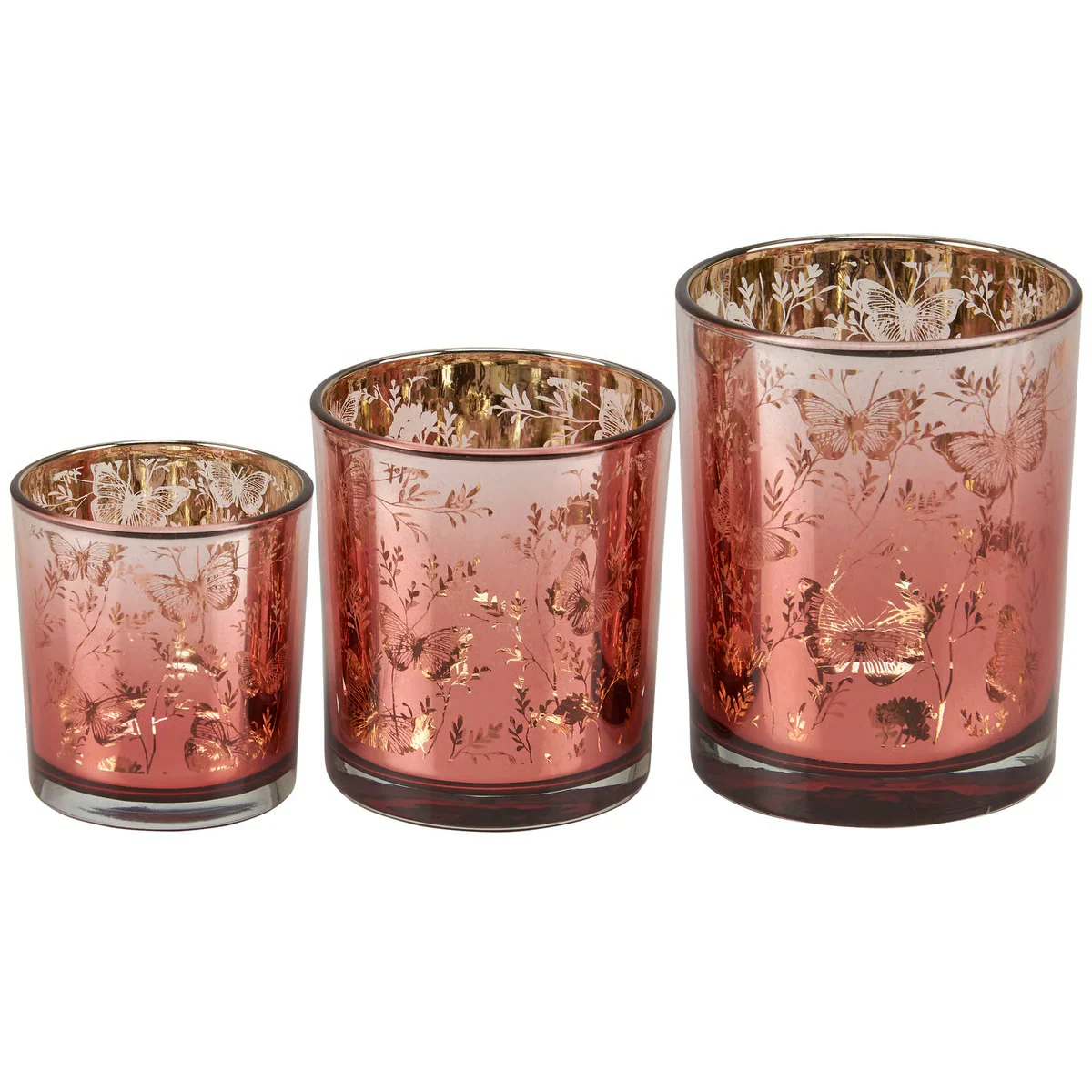 Set of 3 Butterfly Botanical Glass Candle Holders - Image 3
