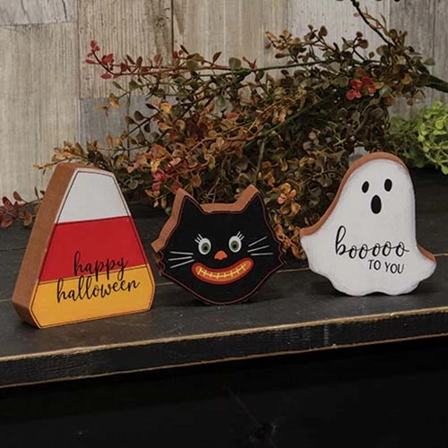 Set of 3 Candy Corn Cat and Ghost Chunky Halloween Sitters - Image 5