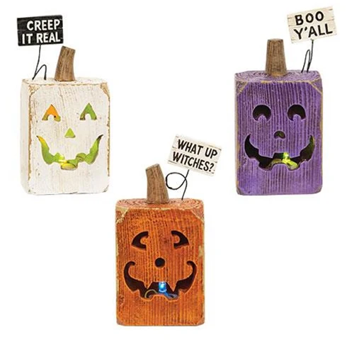 Set of 3 Carved Look Resin Jack O'Lantern Luminaries 5" H