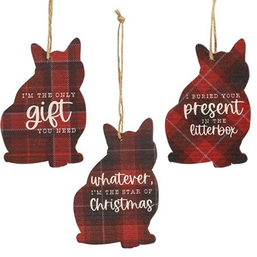 💙 Set of 3 Cat Lovers Plaid Ornaments