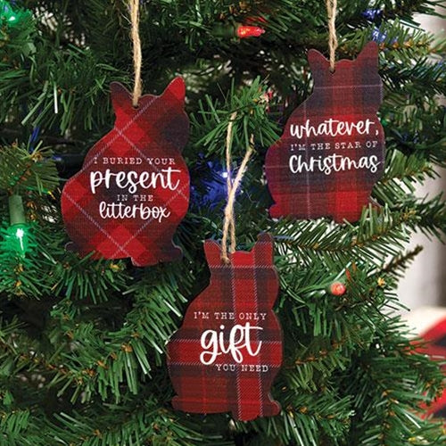 💙 Set of 3 Cat Lovers Plaid Ornaments - Image 5