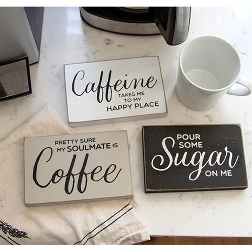 Set of 3 Coffee Is My Soulmate Small Wooden Blocks