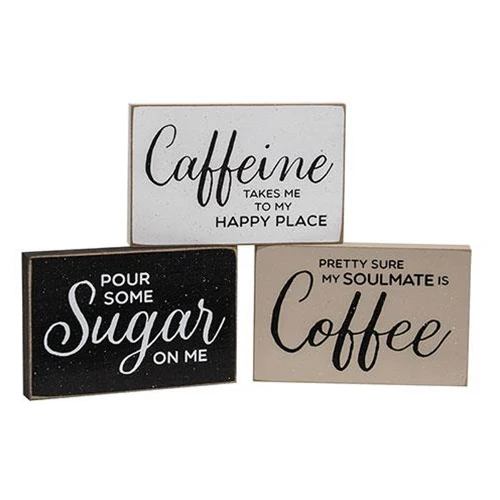Set of 3 Coffee Is My Soulmate Small Wooden Blocks - Image 2