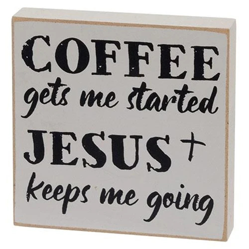 Set of 3 Coffee & Jesus 4" Wooden Square Block Signs - Image 5