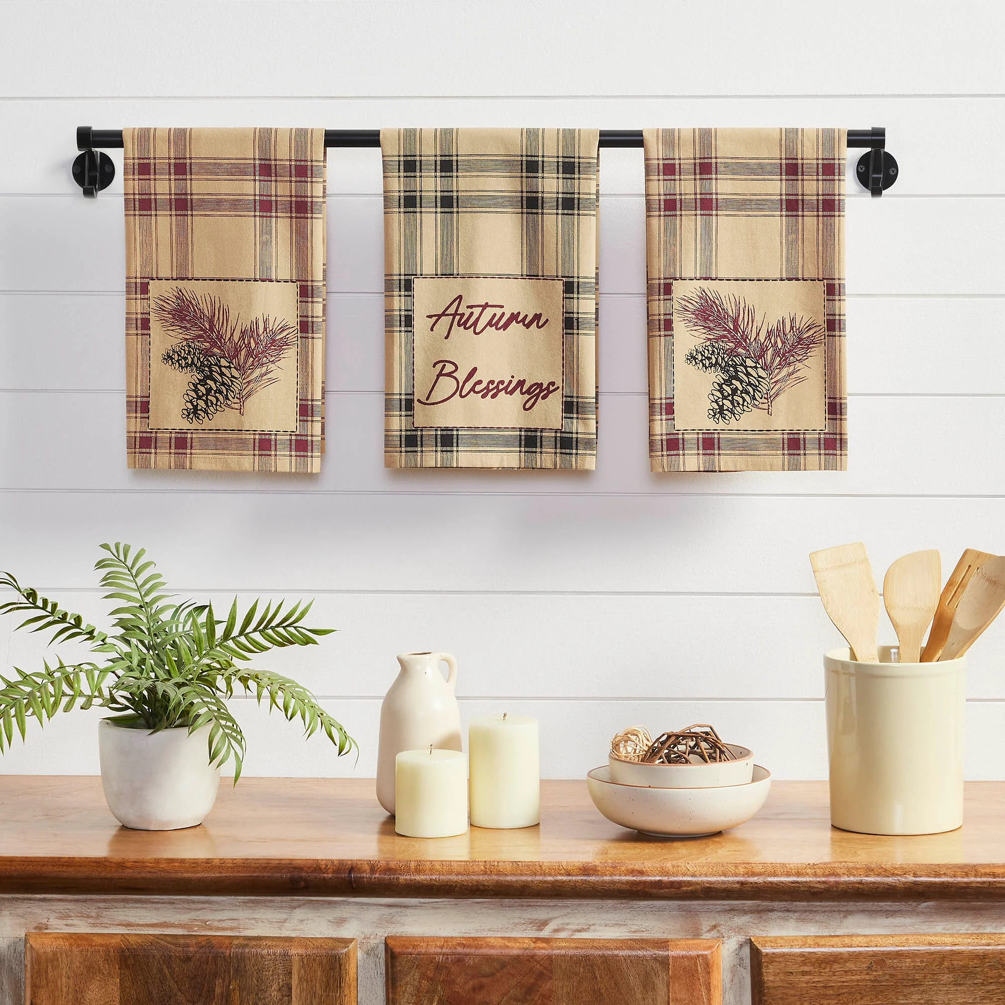 Set of 3 Connell Pinecone Plaid Tea Towel Set