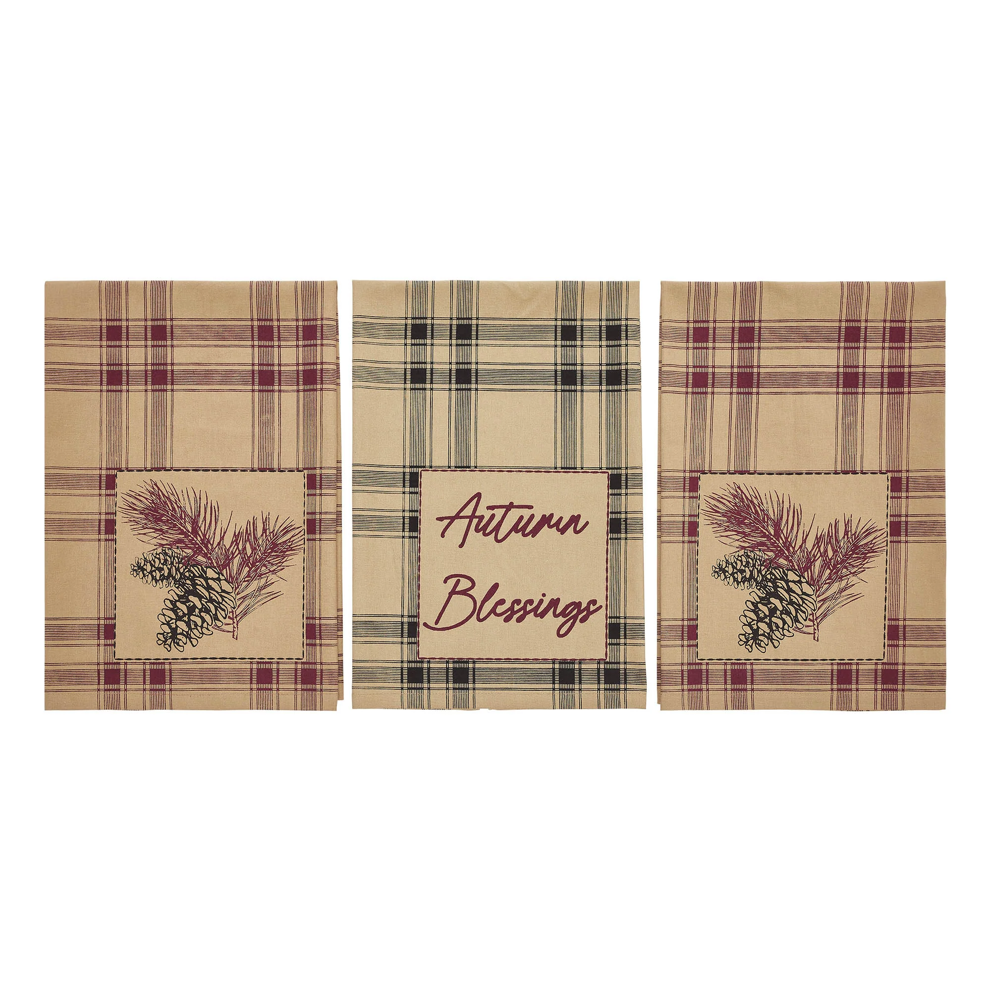 Set of 3 Connell Pinecone Plaid Tea Towel Set - Image 2