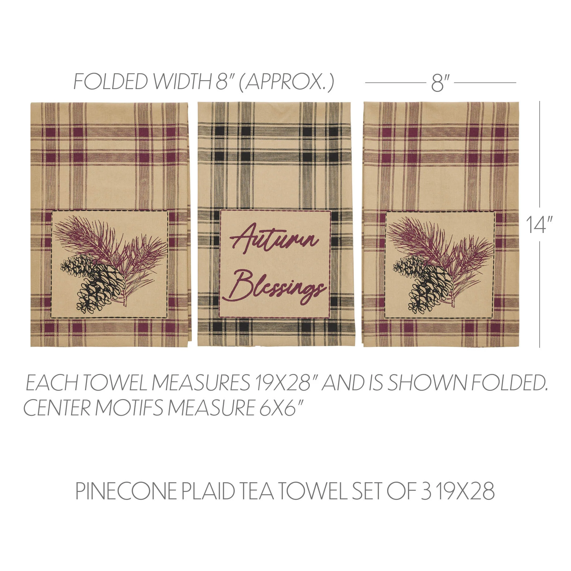 Set of 3 Connell Pinecone Plaid Tea Towel Set - Image 3