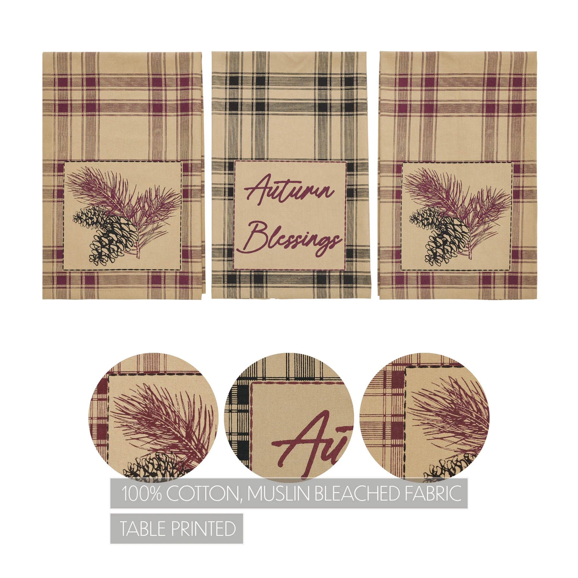 Set of 3 Connell Pinecone Plaid Tea Towel Set - Image 4