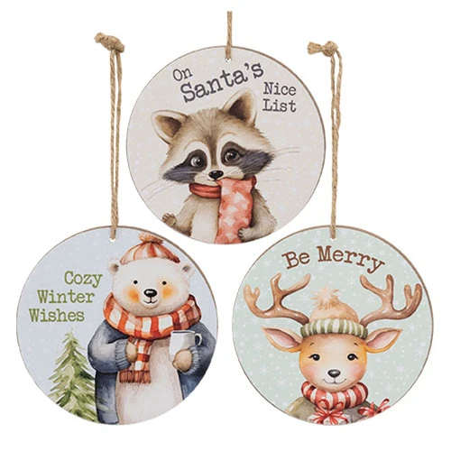 DAY 13 ✨ 25 Days of Ornaments ✨ Set of 3 Cozy Winter Animal Round Ornaments