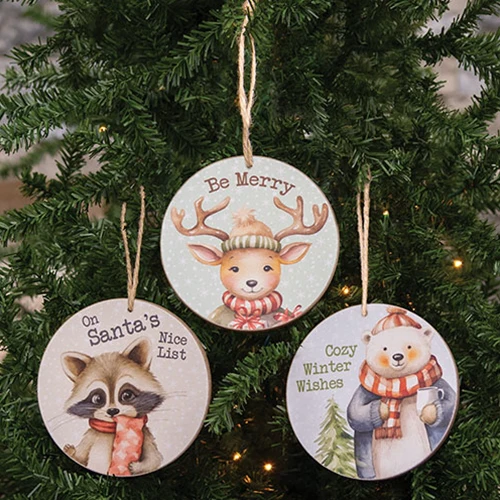 DAY 13 ✨ 25 Days of Ornaments ✨ Set of 3 Cozy Winter Animal Round Ornaments - Image 5