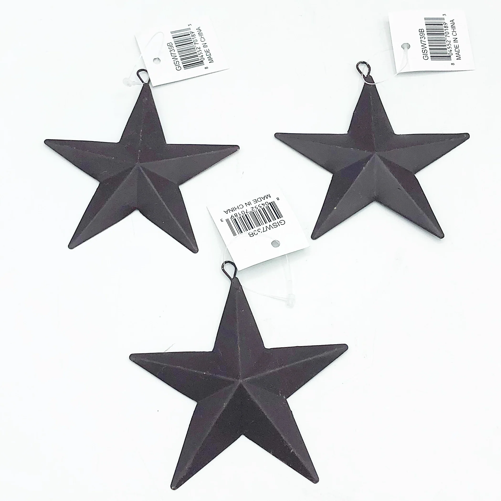 Set of 3 Dark Burgundy 3.5" Metal Stars
