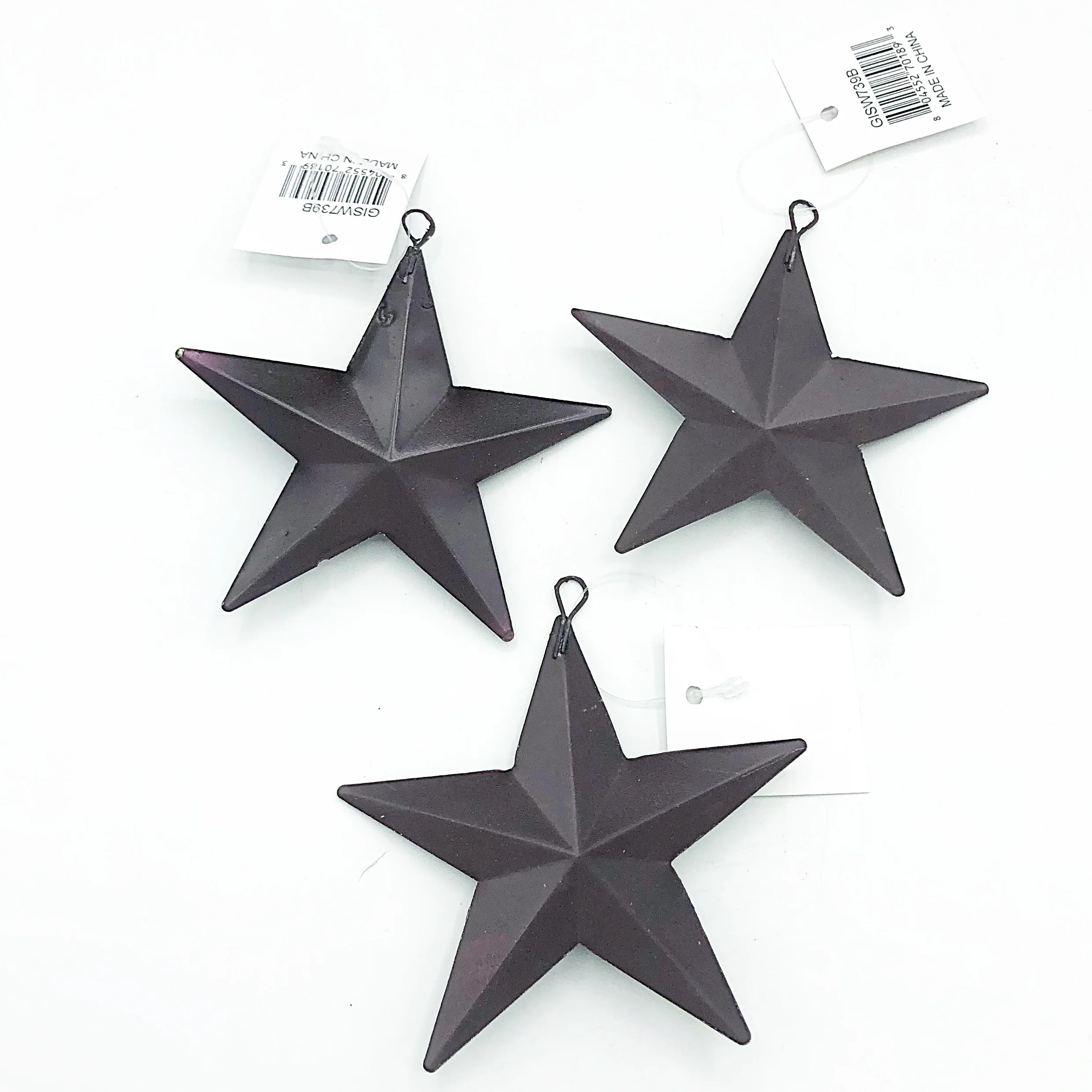 Set of 3 Dark Burgundy 3.5" Metal Stars - Image 2