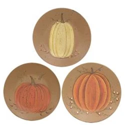 Set of 3 Decorative Pumpkin 6" Wooden Plates - Image 2