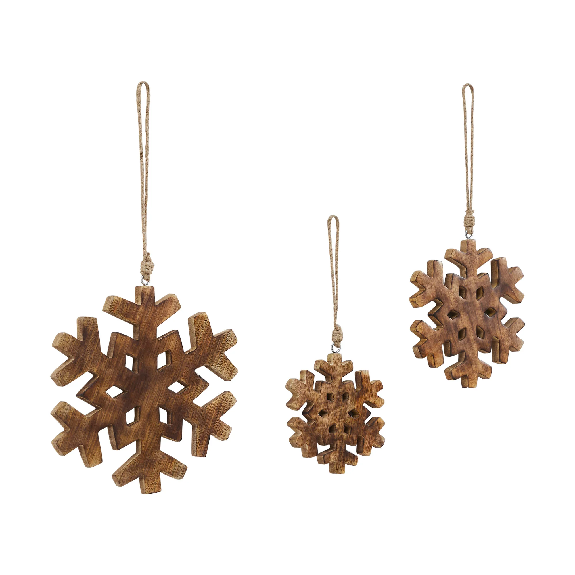 Set of 3 Distressed Dark Wooden Snowflake Ornaments - Image 2