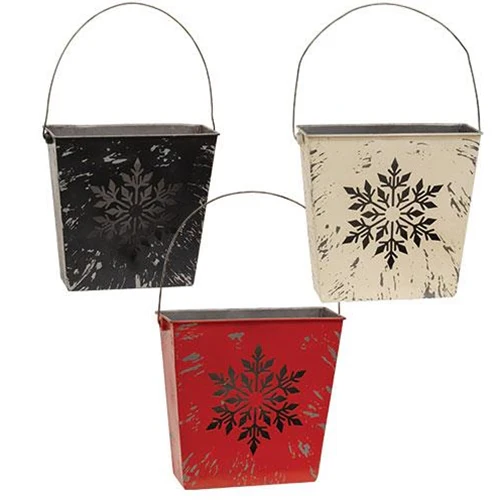 Set of 3 Distressed Metal Snowflake Pockets