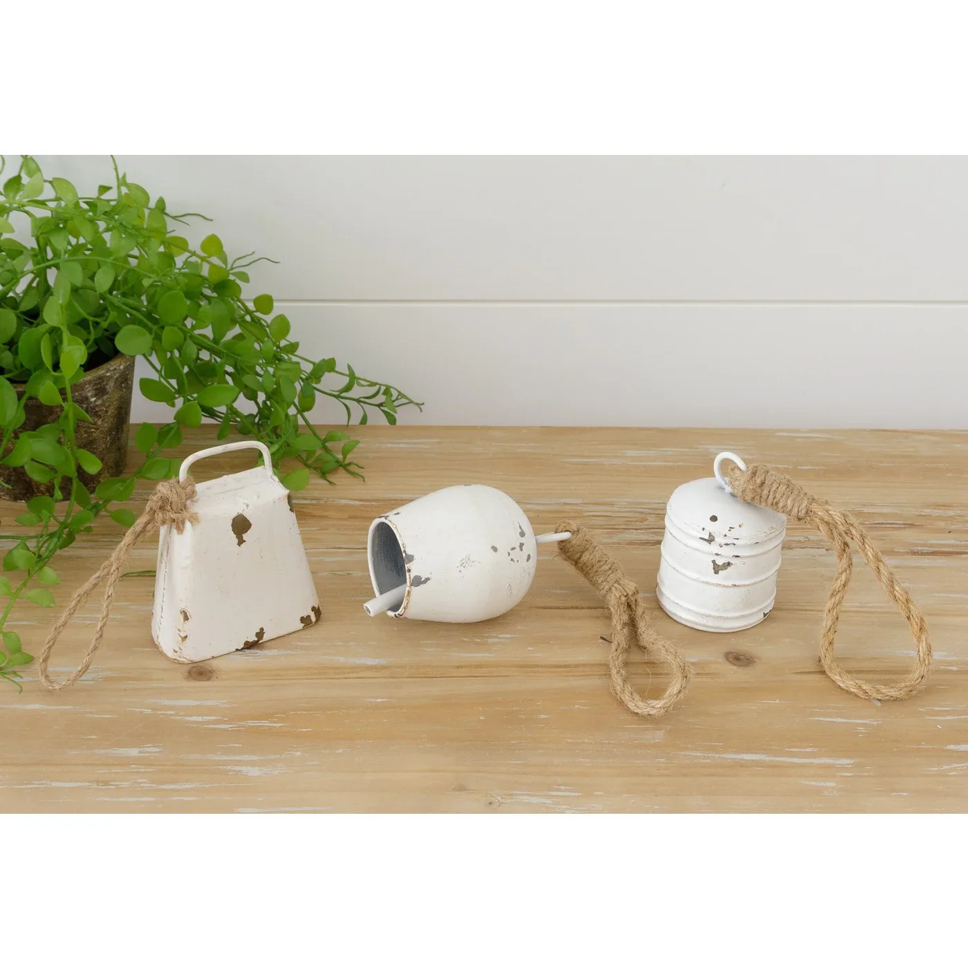 Set of 3 Distressed White Cow Bells
