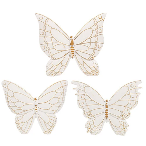 Set of 3 Distressed White Resin Butterfly Shelf Sitters - Image 2