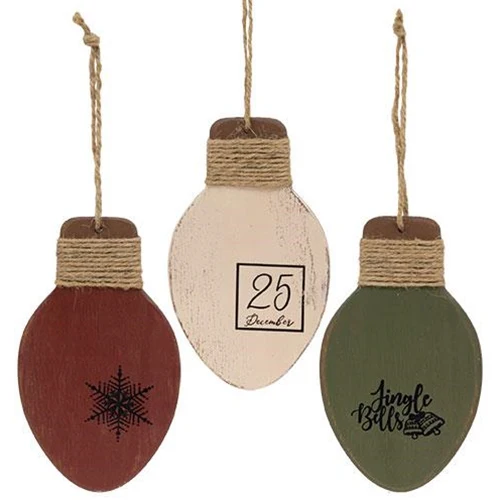 ๐ Set of 3 Distressed Wooden Christmas Light Ornaments
