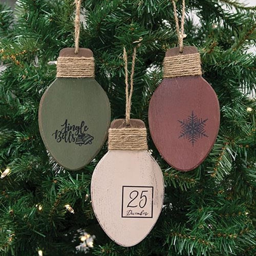 ๐ Set of 3 Distressed Wooden Christmas Light Ornaments - Image 2