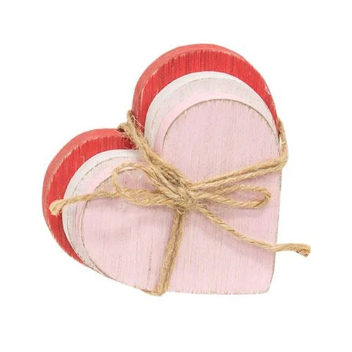 Set of 3 Distressed Wooden Heart Sitters - Image 2