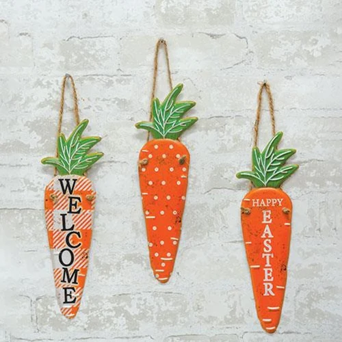 Set of 3 Easter Carrots Hanging Metal Sign 12" H