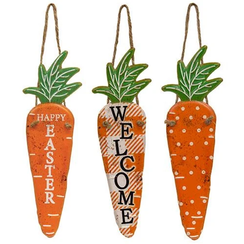 Set of 3 Easter Carrots Hanging Metal Sign 12" H - Image 2