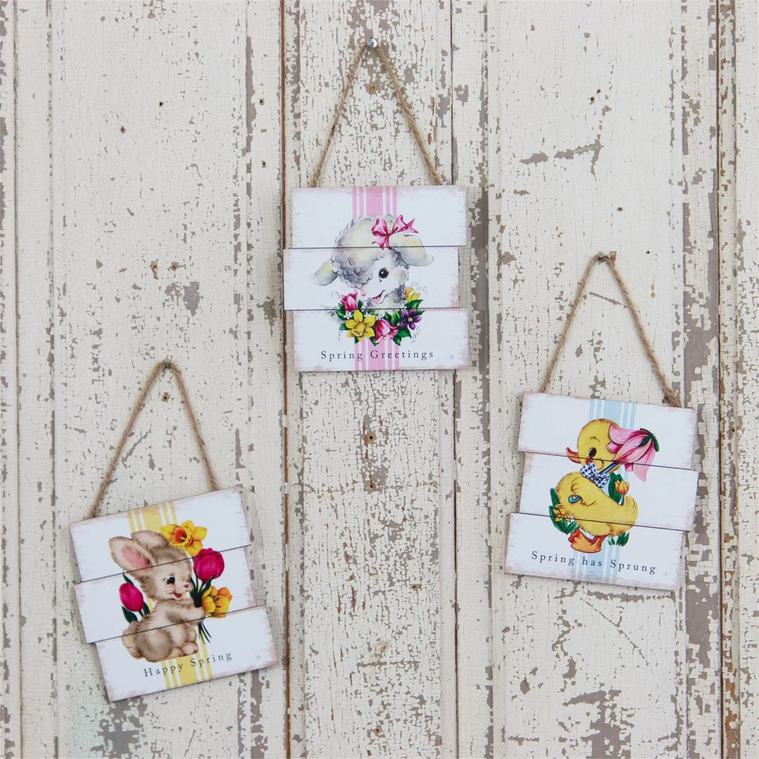 Set of 3 Easter Nostalgic Animals Signs Bunny Chick Lamb
