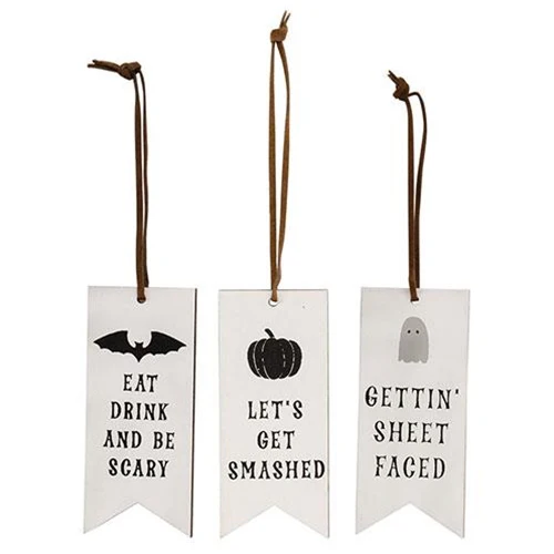 Set of 3 Eat Drink and Be Scary Tag Ornaments