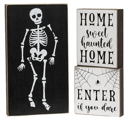 Set of 3 Enter If You Dare Skeleton Wooden Blocks