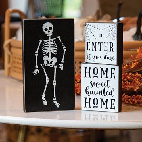 Set of 3 Enter If You Dare Skeleton Wooden Blocks - Image 2