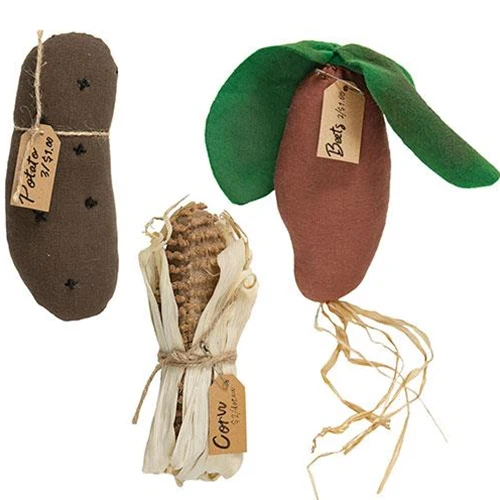 Set of 3 Fabric Vegetables Potato Corn Beets