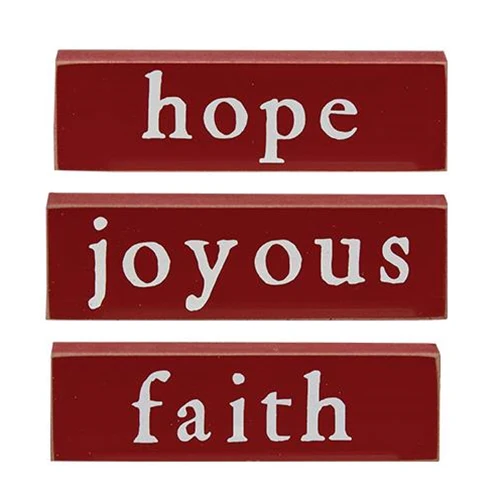 Set of 3 Faith Hope Joyous Thin Mini Block Signs - Image 2