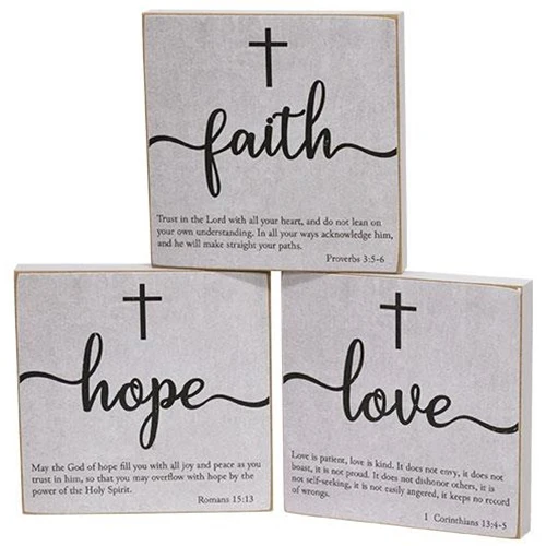 Set of 3 Faith, Hope, Love Bible Verse 5" Block Signs - Image 2