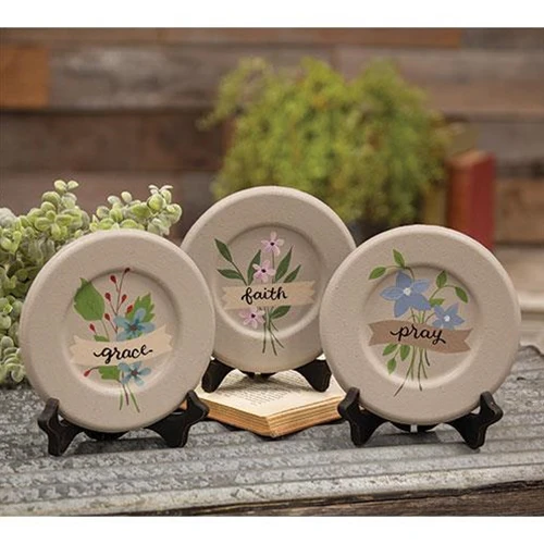 Set of 3 Faith Pray Grace Flower 6" Decorative Plates - Image 2