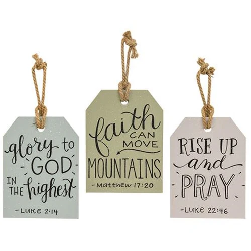 Set of 3 Faith Themed Hanging Wooden Tags