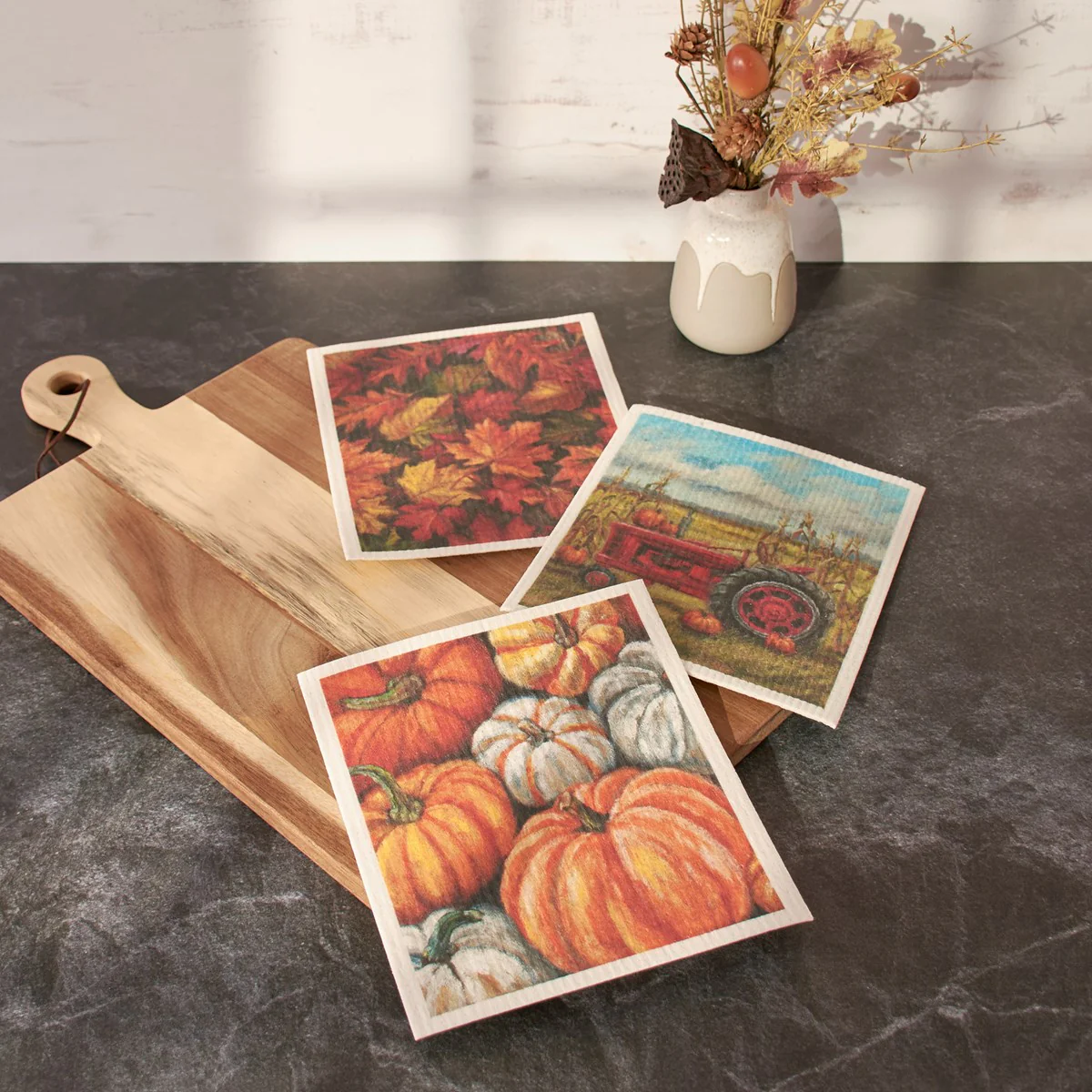 Set of 3 Fall Farm Swedish Dishcloth Set - Image 2