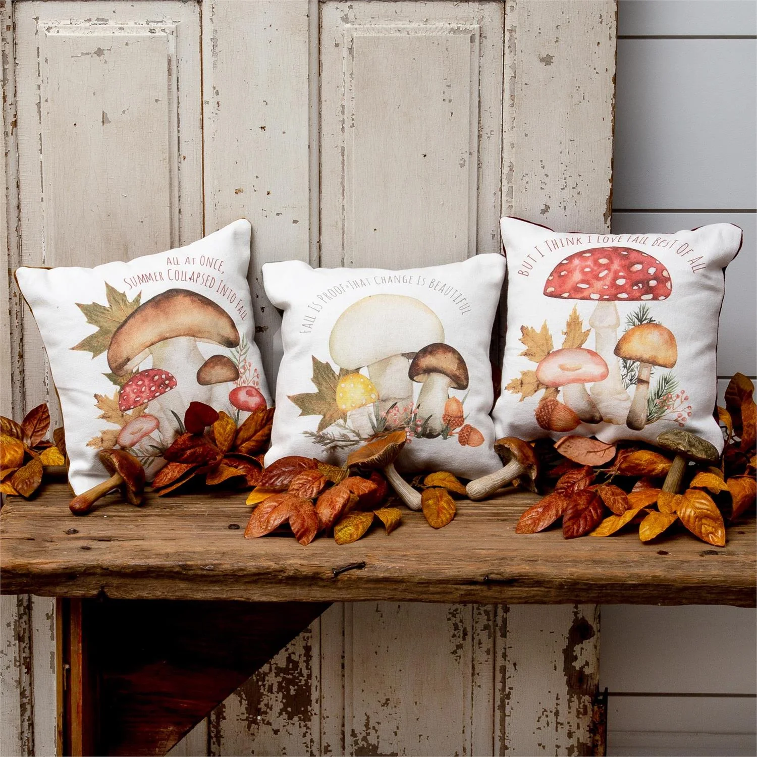 Set of 3 Fall Forage Mushroom 10" Accent Pillows