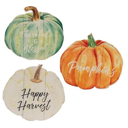 Set of 3 Fall Watercolor Pumpkin Wooden Signs - Image 2