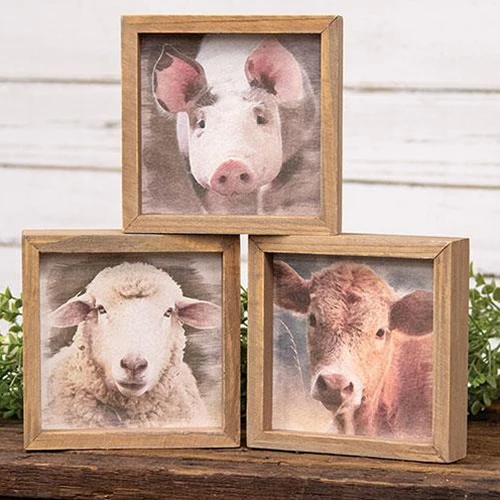Set of 3 Farm Animal Portrait 6" Framed Signs - Image 2