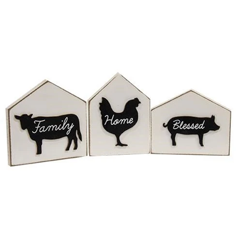 ๐ Set of 3 Farm Animal Silhouettes House Blocks