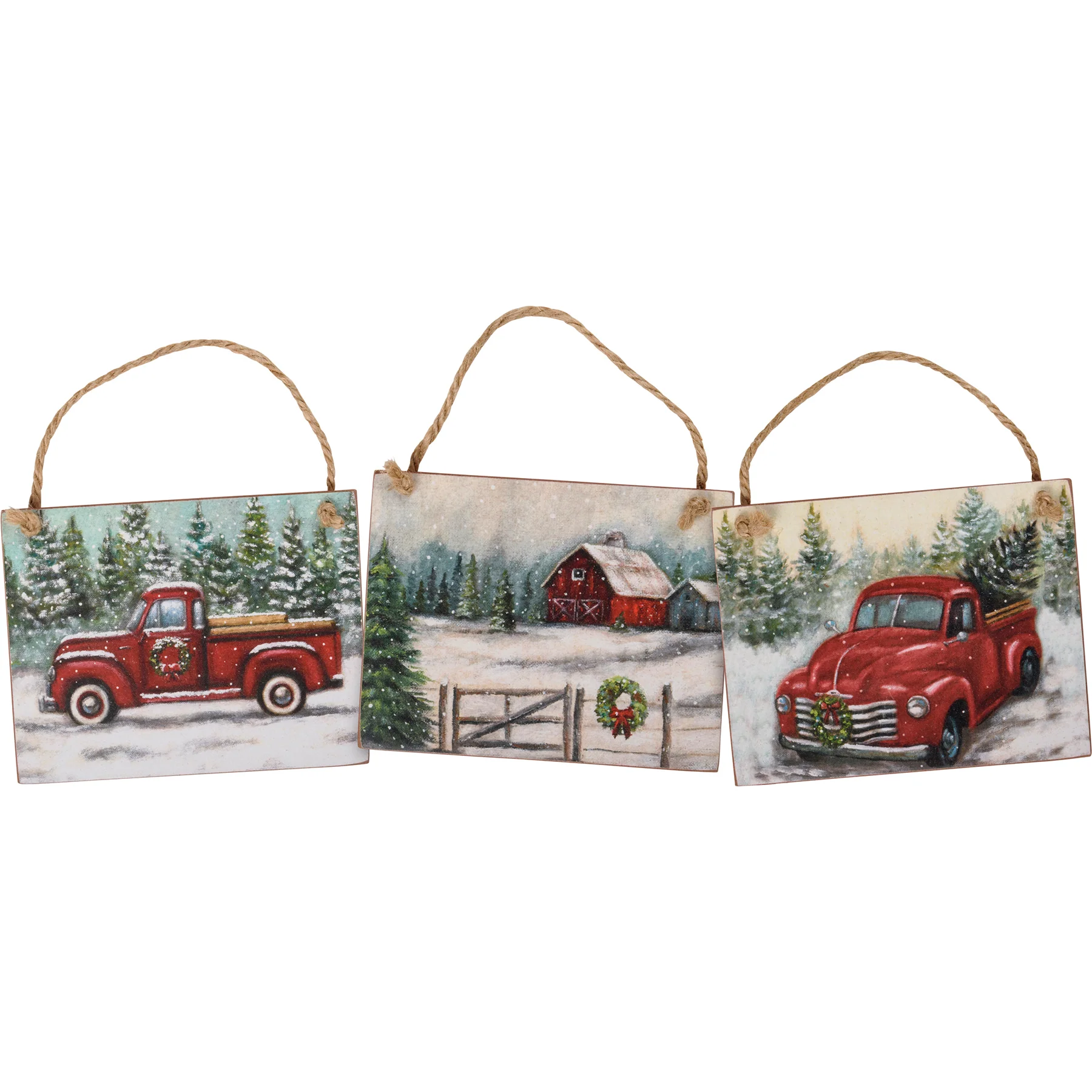 ๐ Set of 3 Farm Life Truck and Barn Ornament Set