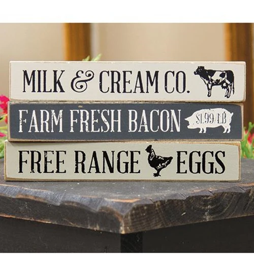 💙 Set of 3 Farmhouse Animals Mini Stick Blocks - Bacon Eggs Milk
