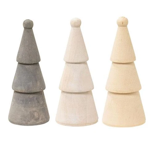 ๐ Set of 3 Farmhouse Colored Wooden 4" Christmas Tree