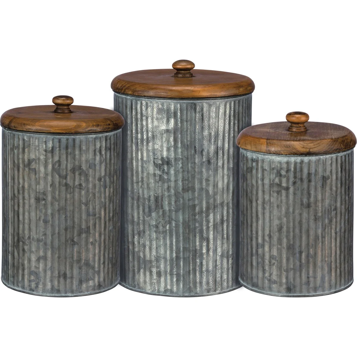 Set of 3 Farmhouse Galvanized Canister Set - Image 2