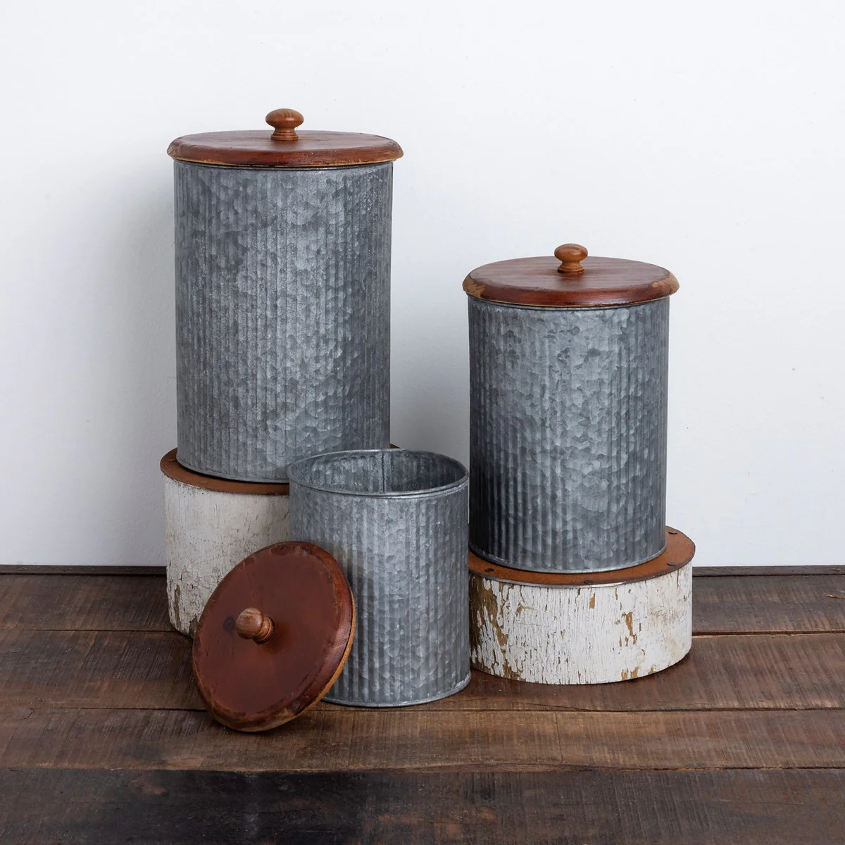 Set of 3 Farmhouse Galvanized Canister Set - Image 3