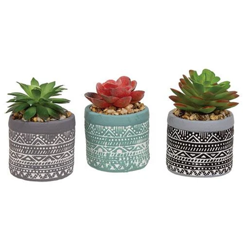 Set of 3 Faux Succulents in Decorative Pots - Image 2