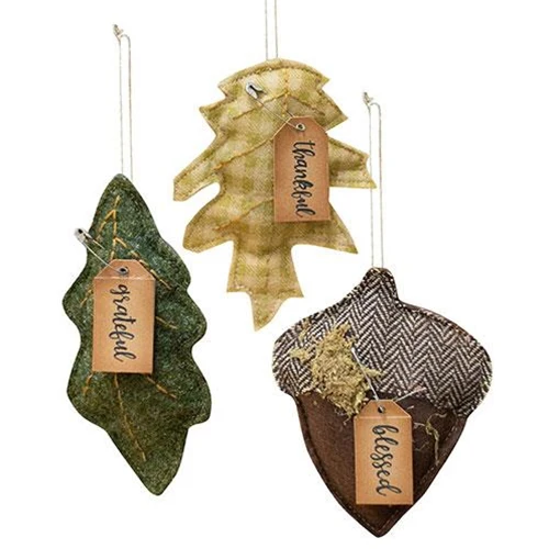 Set of 3 Felt Fall Ornaments - leaves and acorn